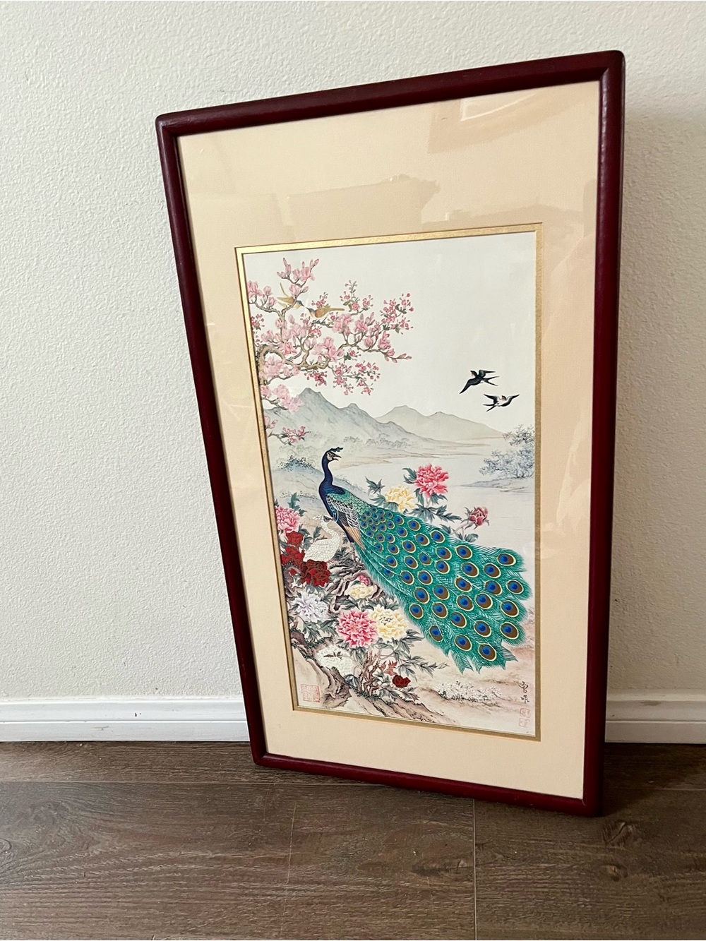 Framed Silk Lithography Print “the Awakening Of Spring “ By Wei Tseng Yong